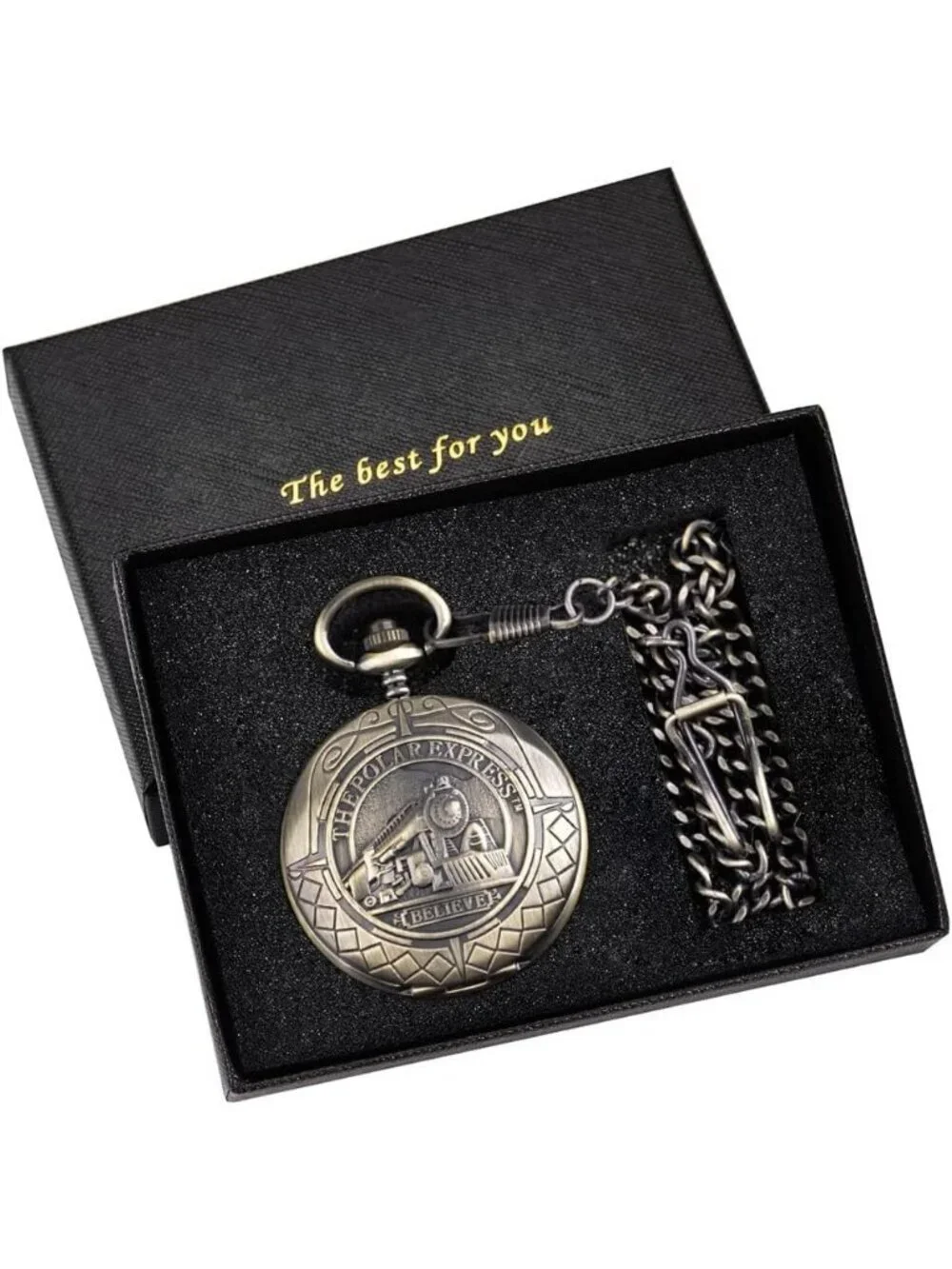 Mens Gold Bronze Railroad Skeleton Roman Numerals Hollow Mechanical Pocket Watch